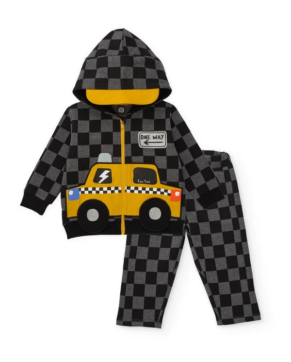 Tuc Tuc - Fleece set with a geometric-design jacket and matching trousers