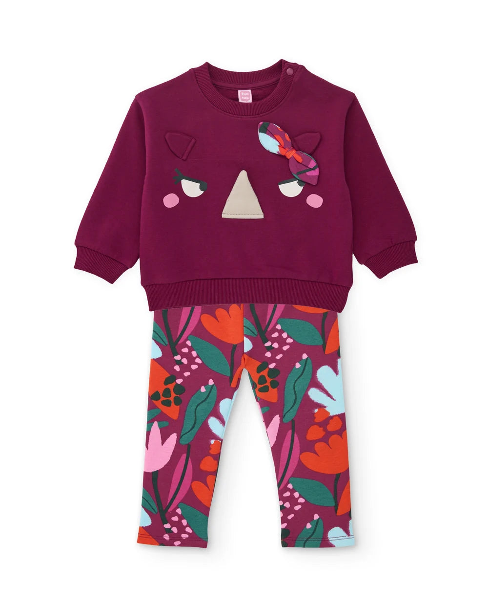 Tuc Tuc - Fleece set with rhinoceros sweatshirt and floral leggings