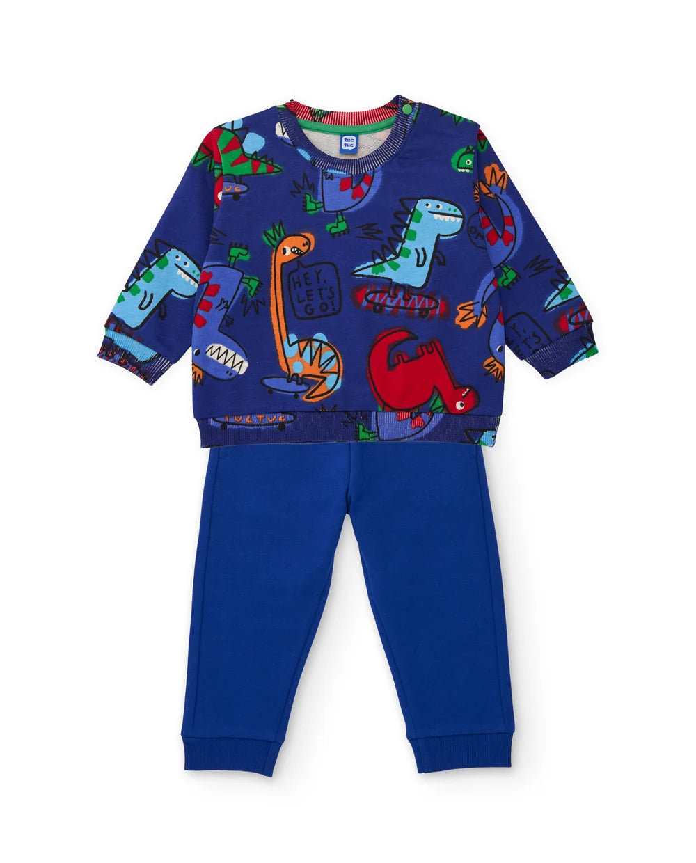 Tuc Tuc - Fleece set with dinosaur-print sweatshirt and trousers