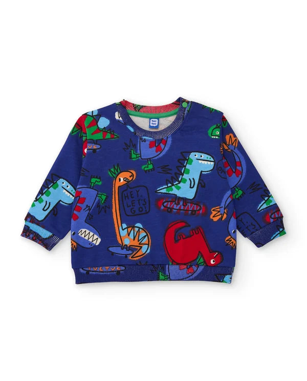 Tuc Tuc - Fleece set with dinosaur-print sweatshirt and trousers