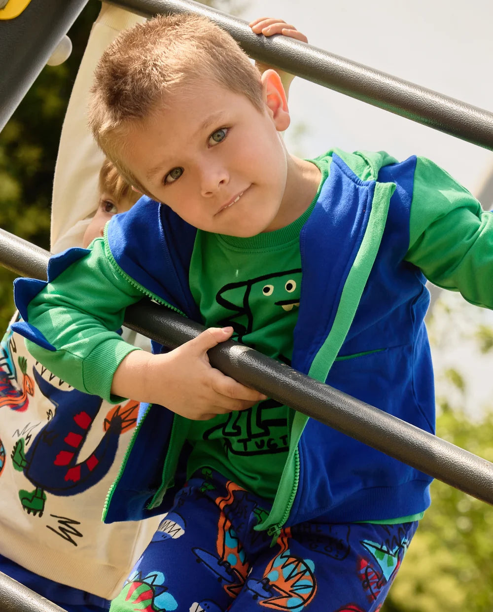 Tuc Tuc - Fleece set with zip-up sweatshirt and printed trousers