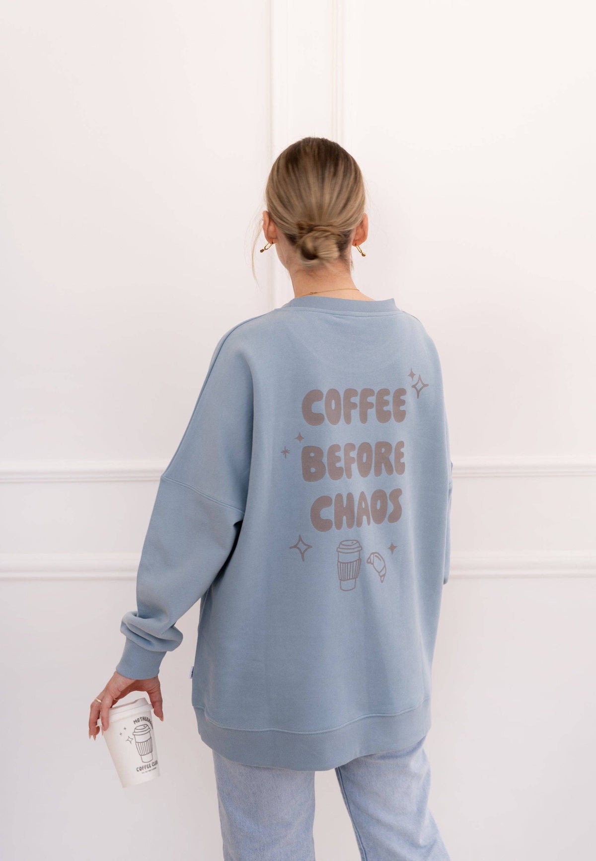 Adult Sweatshirt Coffee before Chaos light blue (Me)